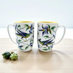 Fitz & Floyd Exotic Chinese Blue Bird Coffee/Tea Cup Mugs Set Of 2